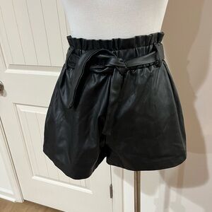 Elegant Black High Waist Leatherette Shorts